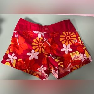 Roxy Teenie Wahine Orange with Flowers Board shorts,  Girl size 7, Summer Shorts